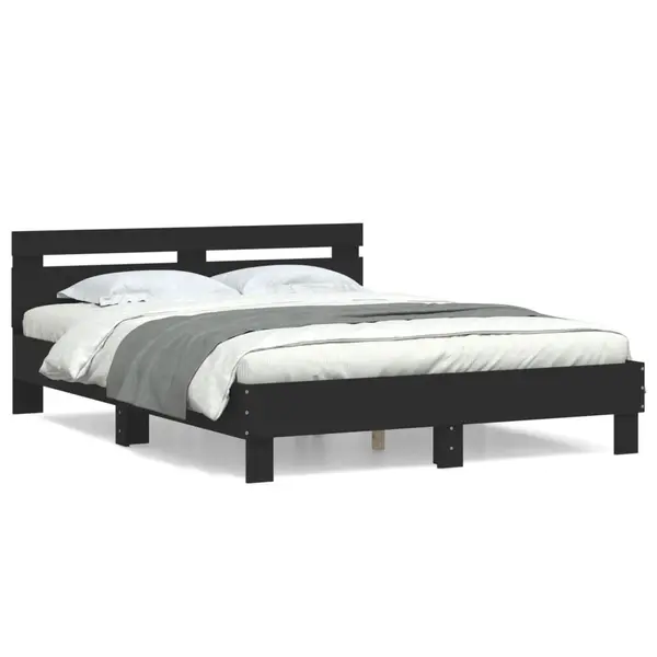 Gossi cadru de pat cu tablie, negru, 140x200 cm, lemn prelucrat