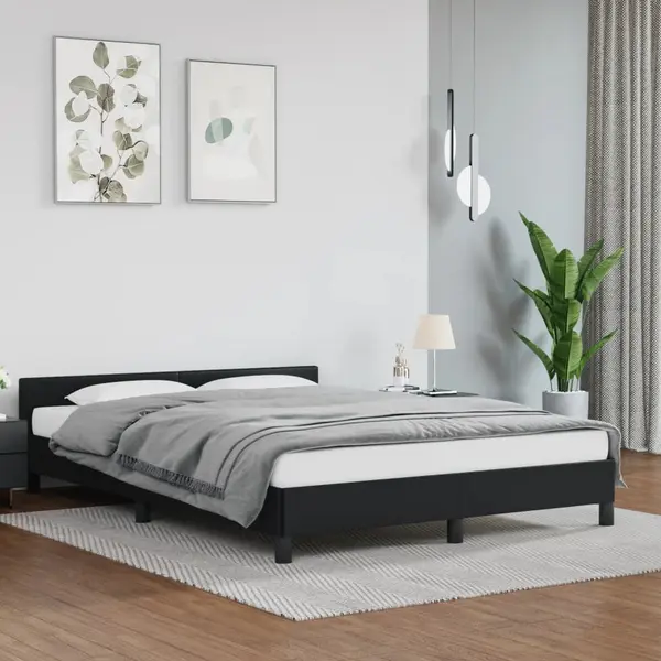 Gossi cadru de pat cu tablie, negru, 140x200 cm, piele ecologica