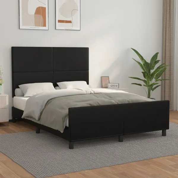 Gossi cadru de pat cu tablie, negru, 140x200 cm, piele ecologica
