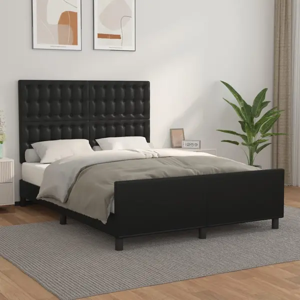 Gossi cadru de pat cu tablie, negru, 140x200 cm, piele ecologica