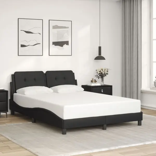 Gossi cadru de pat cu tablie, negru, 140x200 cm, piele ecologica