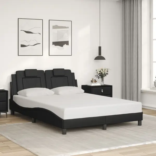 Gossi cadru de pat cu tablie, negru, 140x200 cm, piele ecologica