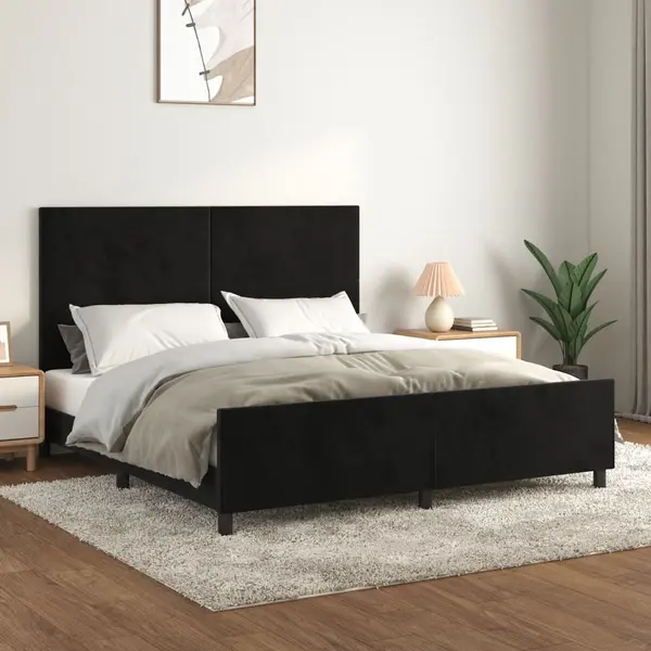 Gossi cadru de pat cu tablie, negru, 160x200 cm, catifea