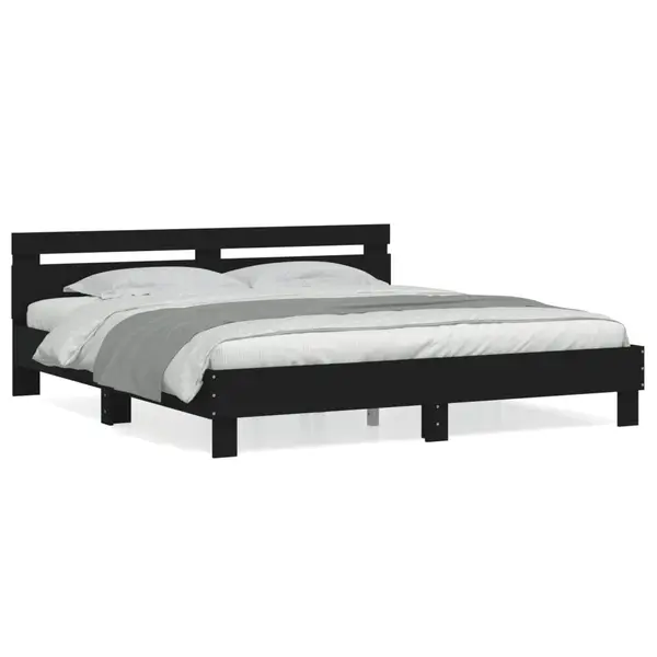 Gossi cadru de pat cu tablie, negru, 160x200 cm, lemn prelucrat