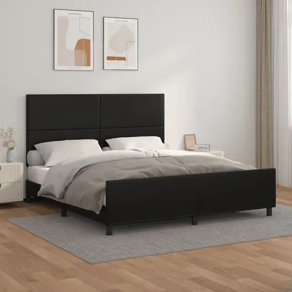 Gossi cadru de pat cu tablie, negru, 160x200 cm, piele ecologica