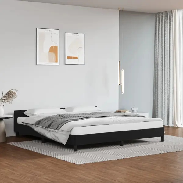 Gossi cadru de pat cu tablie, negru, 160x200 cm, piele ecologica