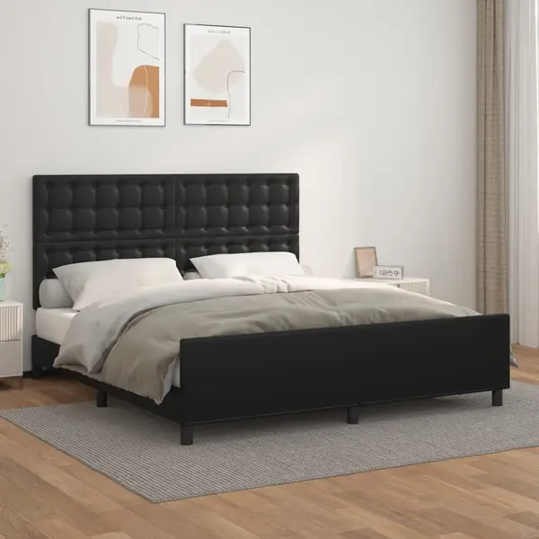 Gossi cadru de pat cu tablie, negru, 160x200 cm, piele ecologica
