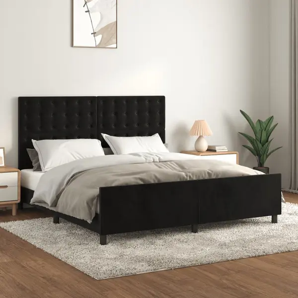 Gossi cadru de pat cu tablie, negru, 180x200 cm, catifea
