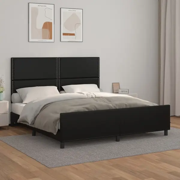 Gossi cadru de pat cu tablie, negru, 180x200 cm, piele ecologica