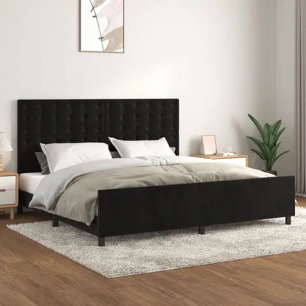 Gossi cadru de pat cu tablie, negru, 200x200 cm, catifea