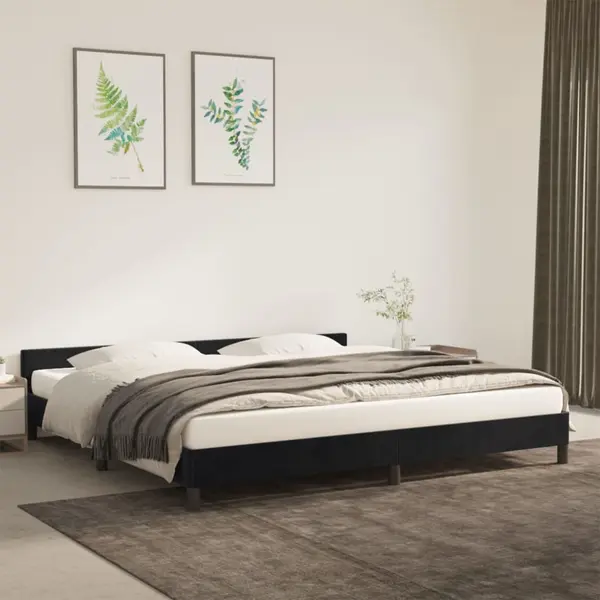 Gossi cadru de pat cu tablie, negru, 200x200 cm, catifea