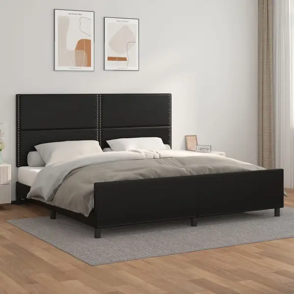 Gossi cadru de pat cu tablie, negru, 200x200 cm, piele ecologica