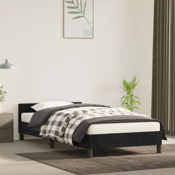Gossi cadru de pat cu tablie, negru, 80x200 cm, catifea