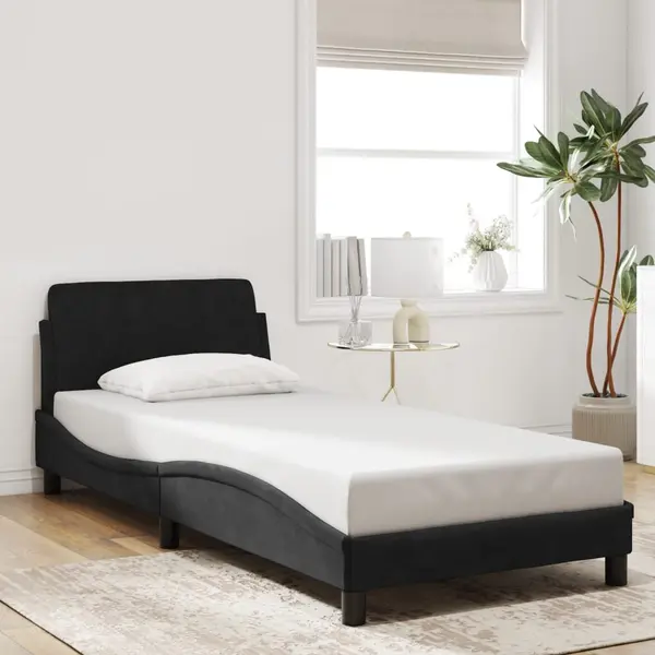 Gossi cadru de pat cu tablie, negru, 80x200 cm, catifea