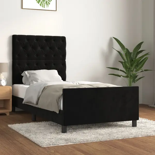 Gossi cadru de pat cu tablie, negru, 80x200 cm, catifea