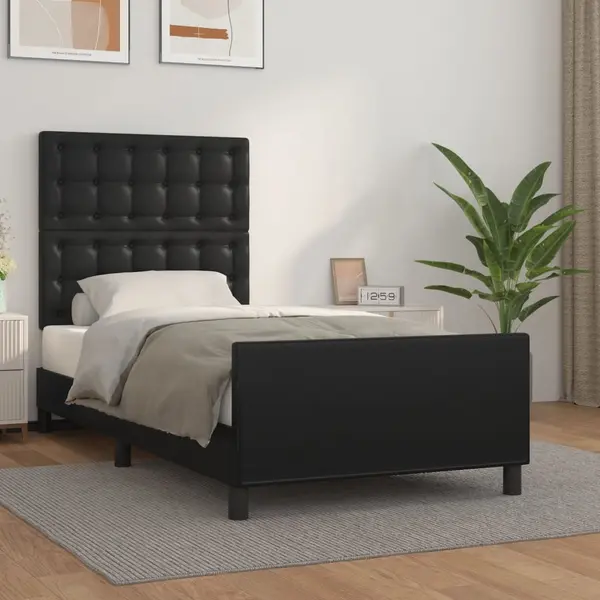 Gossi cadru de pat cu tablie, negru, 80x200 cm, piele ecologica