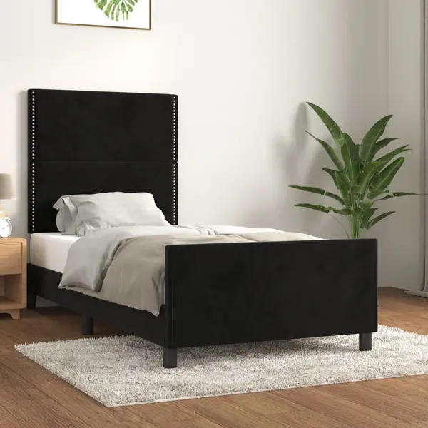 Gossi cadru de pat cu tablie, negru, 90x190 cm, catifea