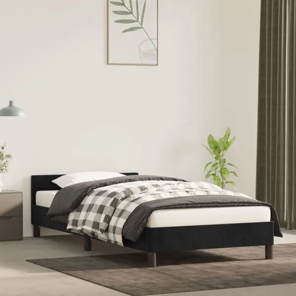 Gossi cadru de pat cu tablie, negru, 90x190 cm, catifea