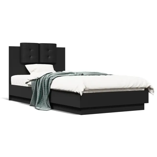 Gossi cadru de pat cu tablie, negru, 90x190 cm, lemn prelucrat