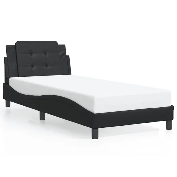 Gossi cadru de pat cu tablie, negru, 90x190 cm, piele ecologica