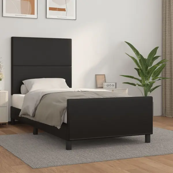 Gossi cadru de pat cu tablie, negru, 90x190 cm, piele ecologica