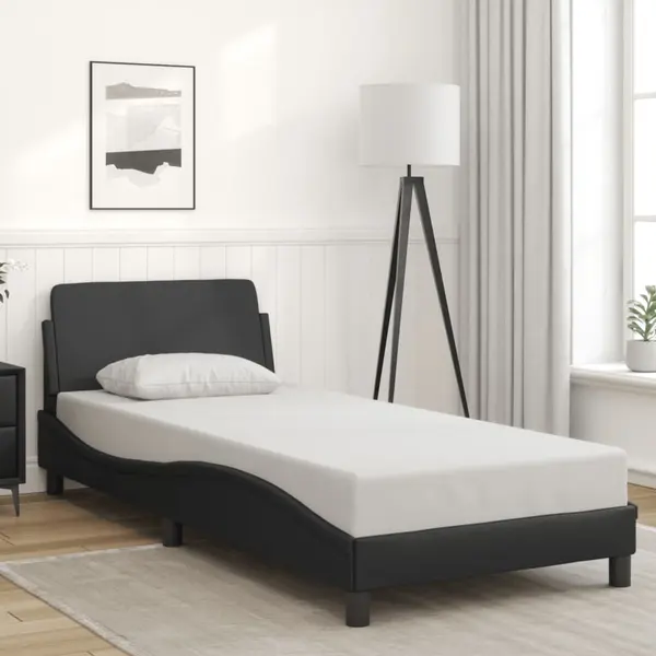 Gossi cadru de pat cu tablie, negru, 90x190 cm, piele ecologica