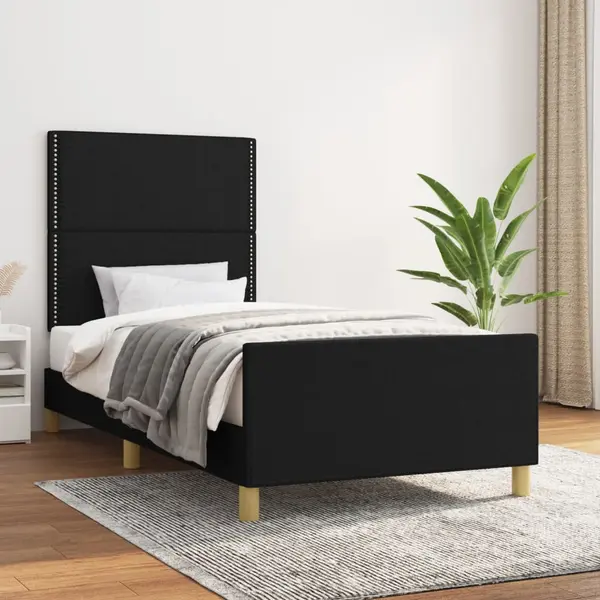 Gossi cadru de pat cu tablie, negru, 90x190 cm, textil