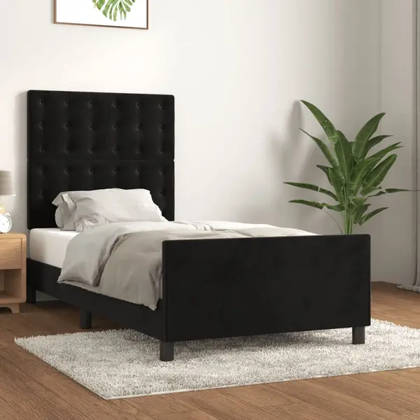 Gossi cadru de pat cu tablie, negru, 90x200 cm, catifea