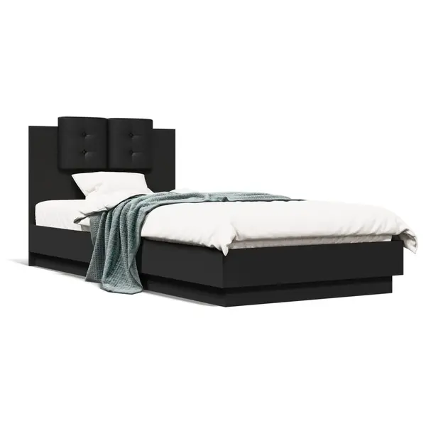 Gossi cadru de pat cu tablie, negru, 90x200 cm, lemn prelucrat