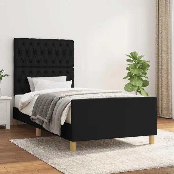 Gossi cadru de pat cu tablie, negru, 90x200 cm, textil