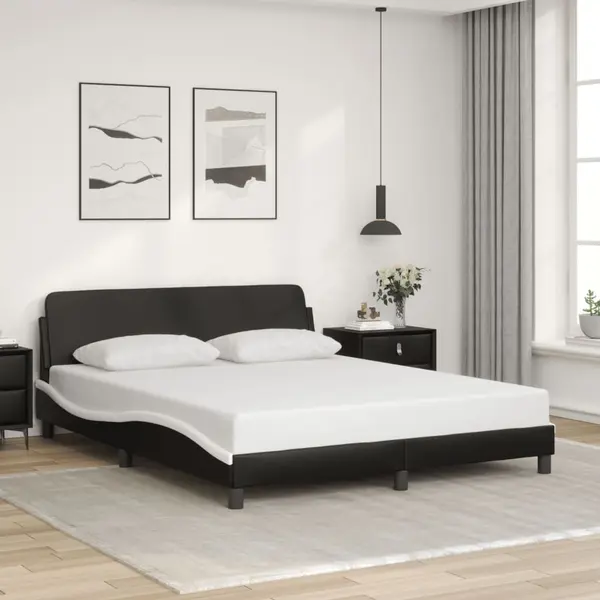 Gossi cadru de pat cu tablie, negru/alb, 160x200 cm, piele ecologica