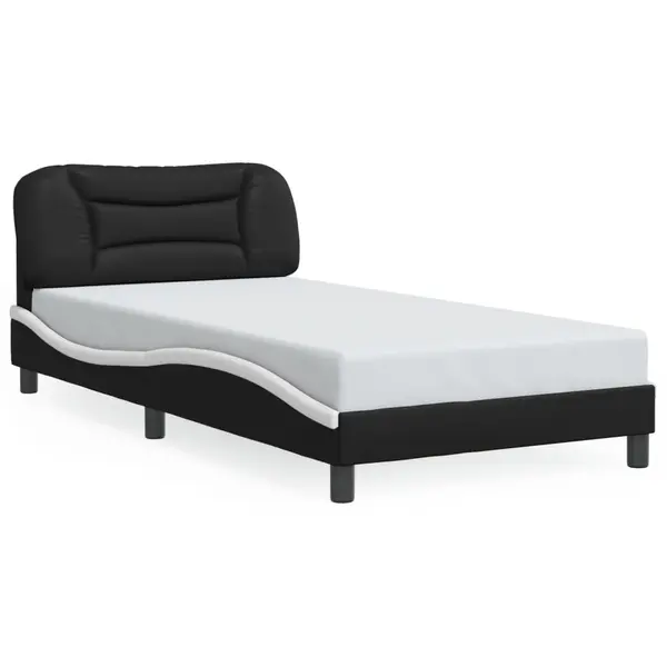 Gossi cadru de pat cu tablie negru si alb 100x200cm piele artificiala