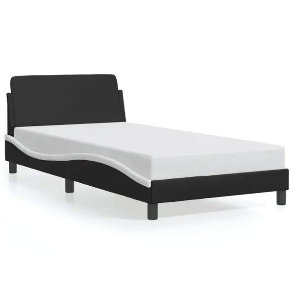 Gossi cadru de pat cu tablie negru si alb 100x200cm piele artificiala