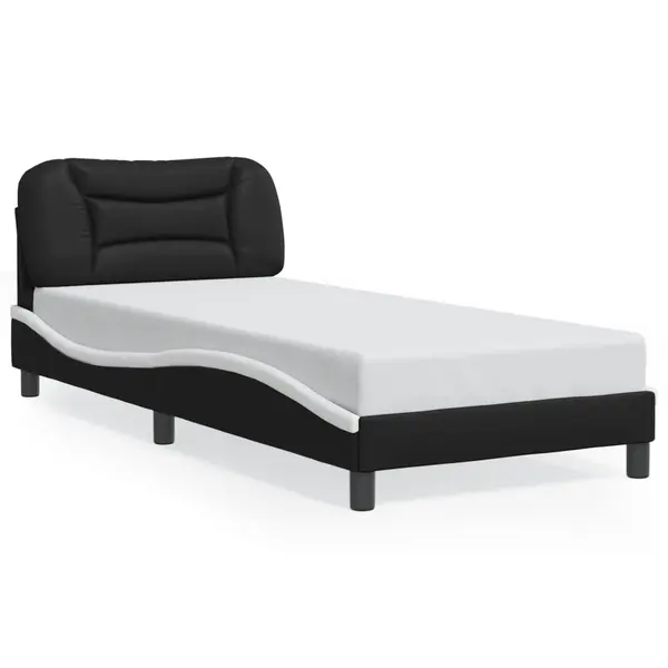 Gossi cadru de pat cu tablie, negru si alb, 90x200 cm piele ecologica