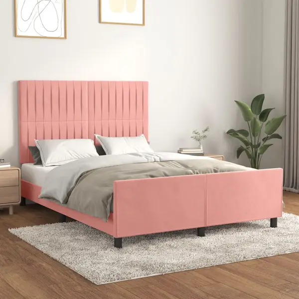 Gossi cadru de pat cu tablie, roz, 140x200 cm, catifea