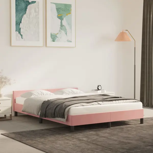 Gossi cadru de pat cu tablie, roz, 140x200 cm, catifea