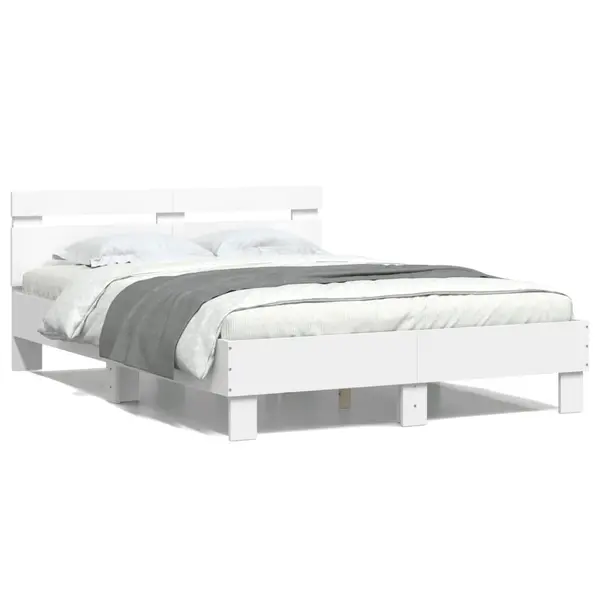 Gossi cadru de pat cu tablie si led, alb, 135x190 cm