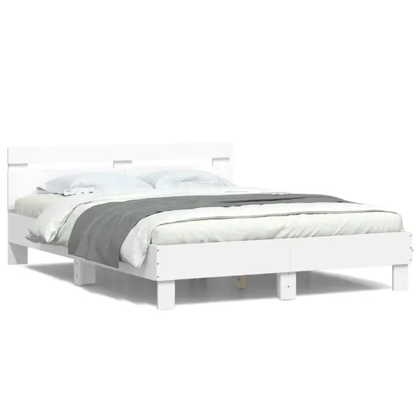 Gossi cadru de pat cu tablie si led, alb, 140x190 cm