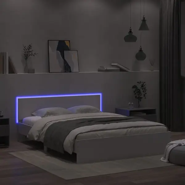 Gossi cadru de pat cu tablie si led, alb, 160x200 cm