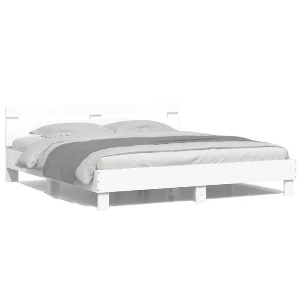 Gossi cadru de pat cu tablie si led, alb, 200x200 cm