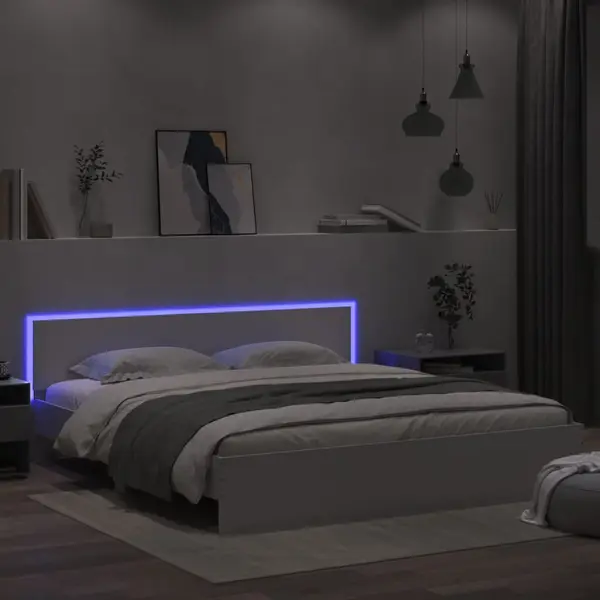 Gossi cadru de pat cu tablie si led, alb, 200x200 cm