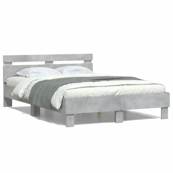 Gossi cadru de pat cu tablie si led, gri beton, 120x200 cm