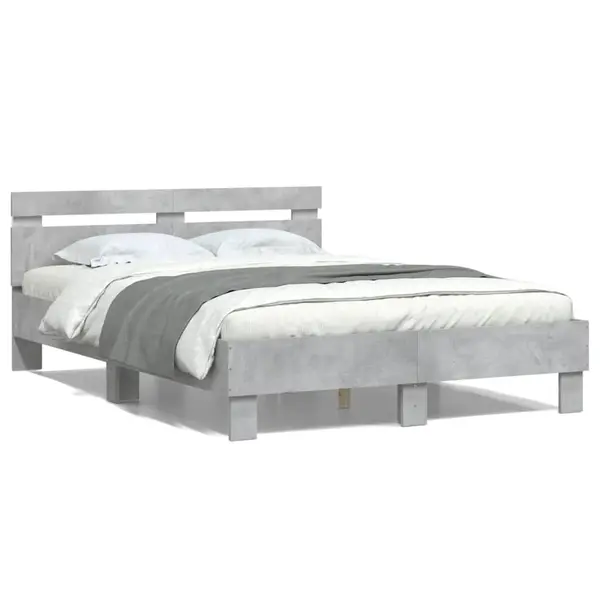 Gossi cadru de pat cu tablie si led, gri beton, 135x190 cm