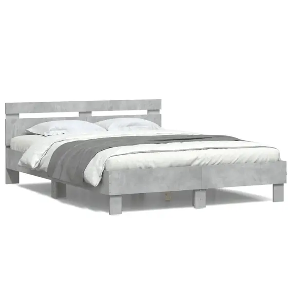 Gossi cadru de pat cu tablie si led, gri beton, 150x200 cm