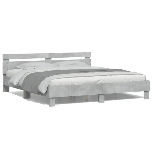Gossi cadru de pat cu tablie si led, gri beton, 180x200 cm