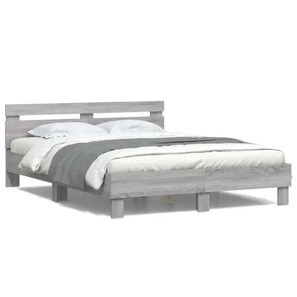 Gossi cadru de pat cu tablie si led, gri sonoma, 150x200 cm
