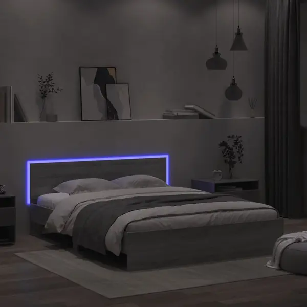 Gossi cadru de pat cu tablie si led, gri sonoma, 160x200 cm