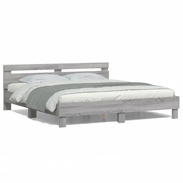 Gossi cadru de pat cu tablie si led, gri sonoma, 200x200 cm