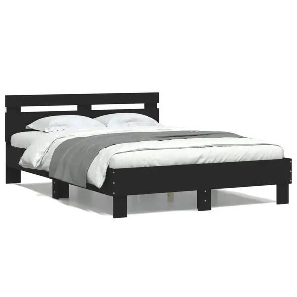 Gossi cadru de pat cu tablie si led, negru, 120x200 cm