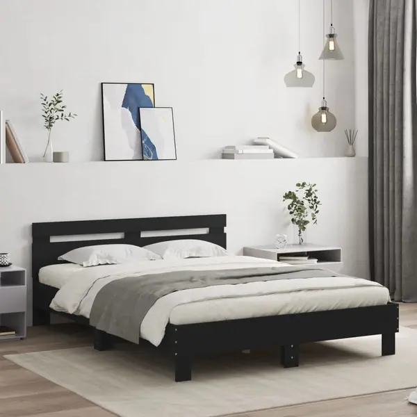 Gossi cadru de pat cu tablie si led, negru, 140x190 cm